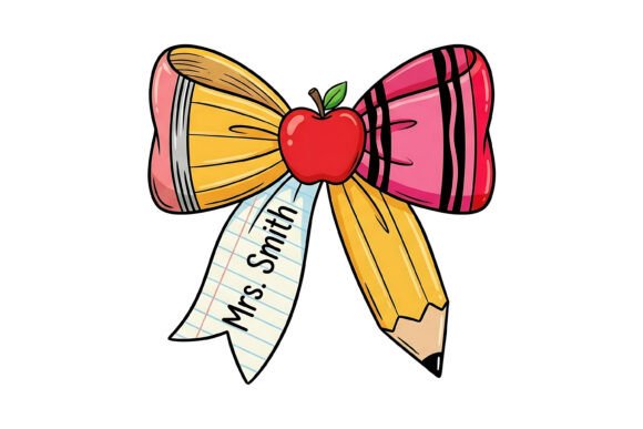 Charming Educational Design: Mrs Smith Pencil Apple Bow Teacher SVG