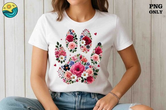 Floral Paw Print PNG: Watercolor Flower Design Asset