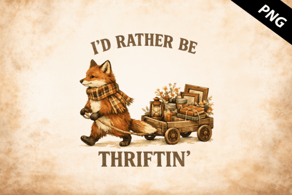 I'd Rather Be Thriftin' PNG: A Vintage Fox Design Asset