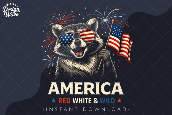 Patriotic Raccoon PNG: A Bold Graphic for Creative Projects
