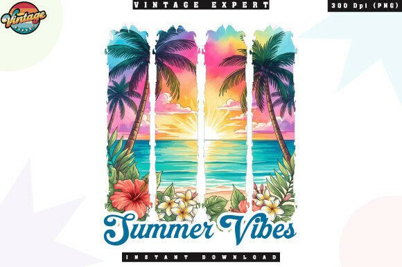 Summer Vibes: Vintage Tropical Sunset PNG Design